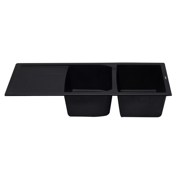 Black 46 Dbl Bowl Granite Composite Kitchen Sink W/ Drainboard
